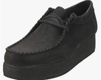 Clarks Originals Wallcraft Lo Womens Size 9.5 New Black Nubuck Platform Moccasin