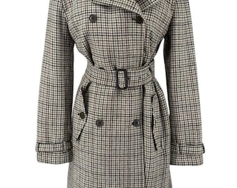Vintage Gap Hahnentritt Karo Trenchcoat Damen Medium Wolle altes Geld