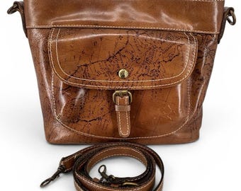 Patricia Nash Tuscania Leather Crossbody Bag Riot Rust Signature Map Design