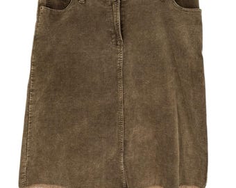 jupe en velours côtelé Ojai vintage des années 70 bord brut, stretch doux bohème hippie nature Sz 14