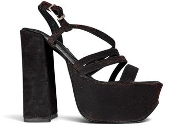 Vintage 70s Disco Platform Strappy Shoes 6.5 Deadstock Scarlett Shimmer