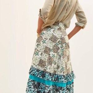 Anthropologie Raga Floral Patchwork Maxi Skirt XL Lined Tiered Ruffle Boho image 3