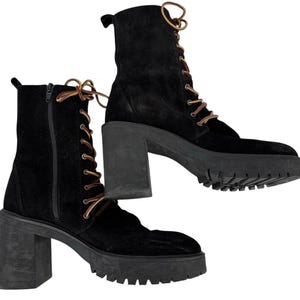 Free People Dylan Bottes mi-mollet pour femmes Taille 8,5 Bikercore en daim à talons épais image 6