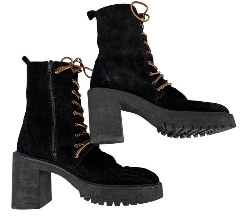 Free People Dylan Bottes mi-mollet pour femmes Taille 8,5 Bikercore en daim à talons épais image 6