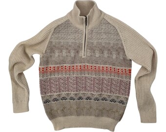 Peruvian 100% Baby Alpaca Quarter Zip Pullover Sweater Mens Medium Quiet Luxury