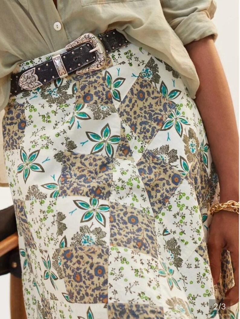 Anthropologie Raga Floral Patchwork Maxi Skirt XL Lined Tiered Ruffle Boho image 2