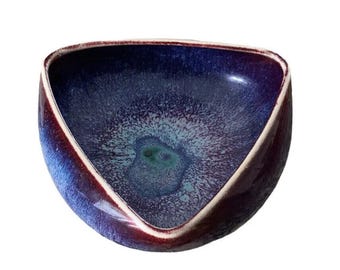 Mid Century Modern Art Keramik Schale Blau Lila abstrakt