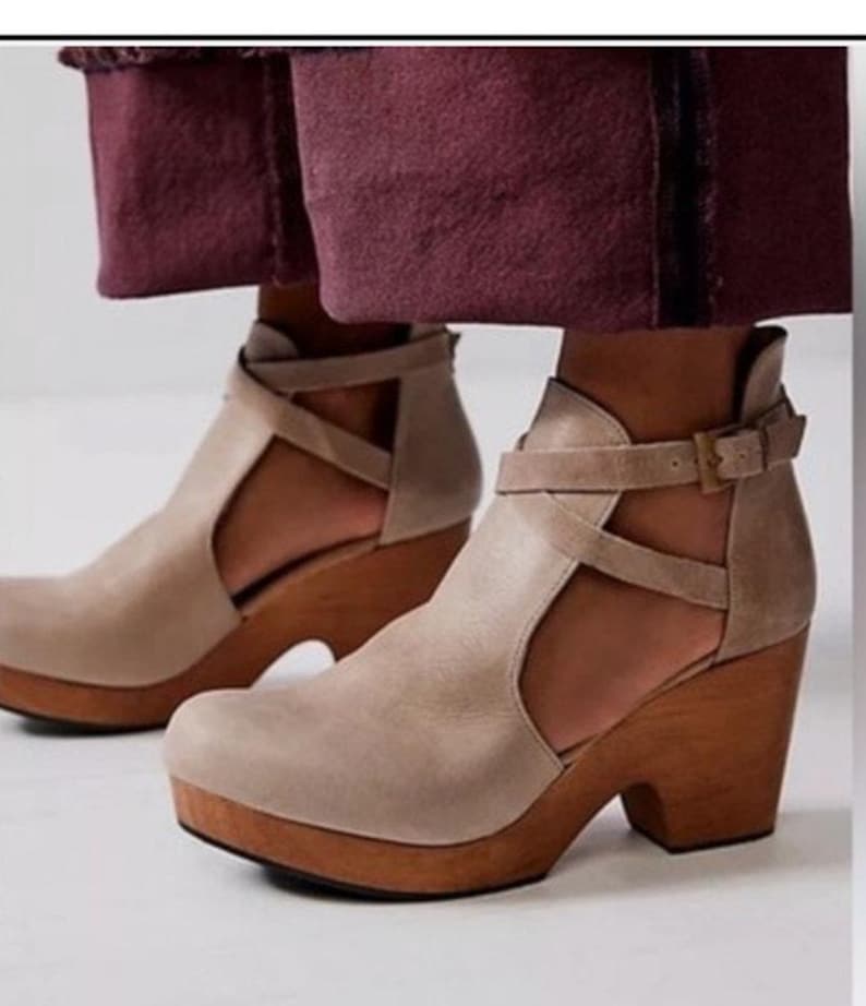 Free People Cedar Clog Blush Antique Leather Size 8.5 Boho Heels image 1