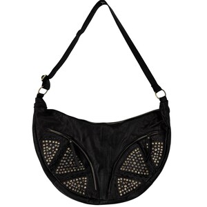 Free People West Side Studded Sling Black Leather Hobo Bag Purse Bohemian Bikercore Bild 3