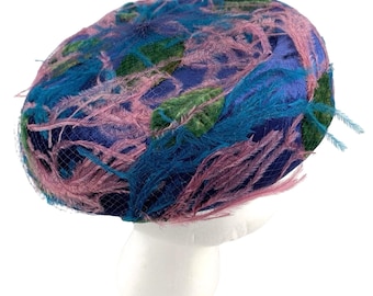 Vintage 50's Gigi New York Ostrich Feather Hat Mid Century Pillbox