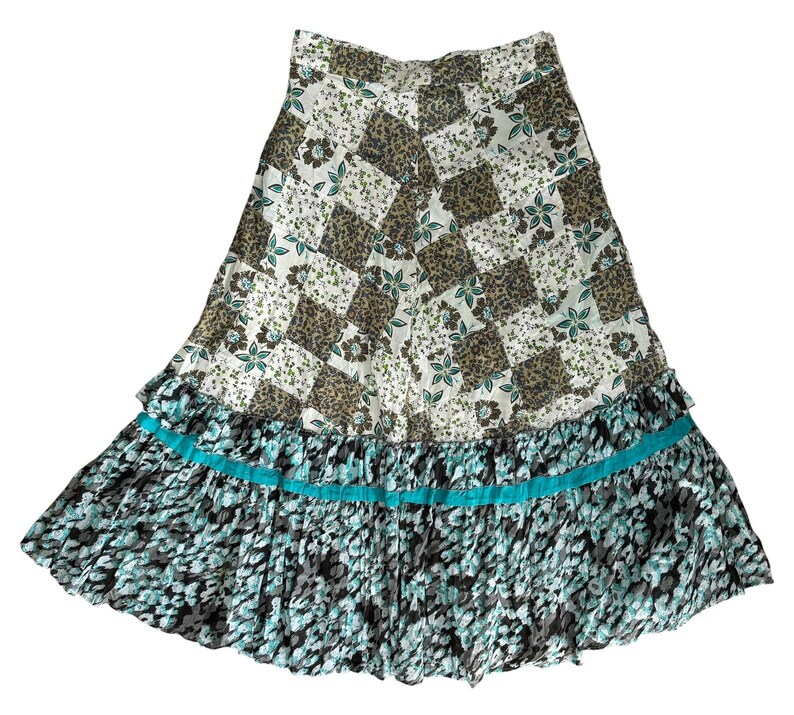 Anthropologie Raga Floral Patchwork Maxi Skirt XL Lined Tiered Ruffle Boho image 4