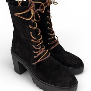 Free People Dylan Bottes mi-mollet pour femmes Taille 8,5 Bikercore en daim à talons épais image 4