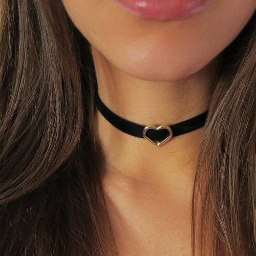 Stainless Steel Heart Charm Chain Choker Necklace Etsy
