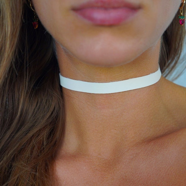 White Vegan Leather Choker  • Ultra Comfortable Lined & Stretchy  •  3/8ths Width Gothic Choker