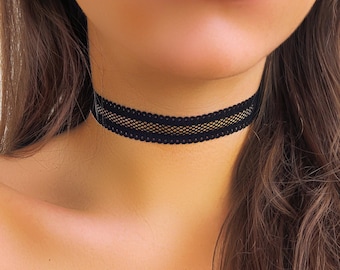 Black Elastic Lattice Lace Choker
