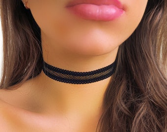 Black Elastic Lattice Lace Choker