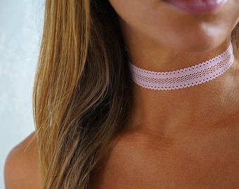 Bubblegum Pink Elastic Lattice Lace Choker