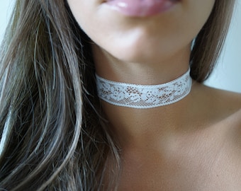 White Mesh Lace Choker