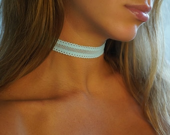 Light Blue Elastic Lattice Lace Choker