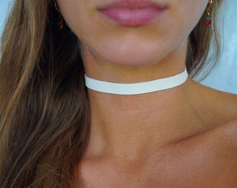 White Vegan Leather Choker  • Ultra Comfortable Lined & Stretchy  •  3/8ths Width Gothic Choker