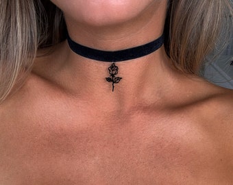 Rose Charm Velvet Choker • Ultra Comfortable Stretch Velvet