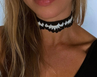 Black & White Crochet Lace Choker