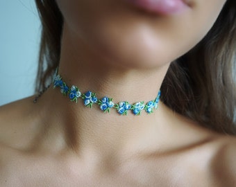 Blue Flower Vine Choker