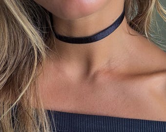 Black Satin Non-Velvet Choker • Ultra Comfortable Elastic
