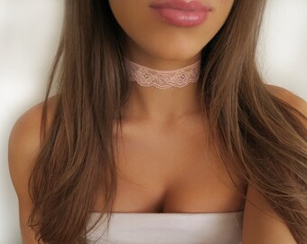 Pink Elastic Lace Choker