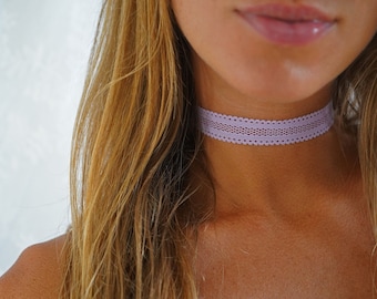 Lilac Elastic Lattice Lace Choker