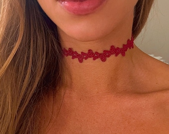 Dark Red Rose Lace Choker