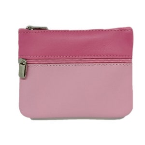 Leather zip wallet, pink leather.