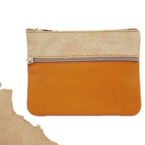 Leather zip wallet with interior lining, leather wallet, mustard color, handmade. Leather zip wallet