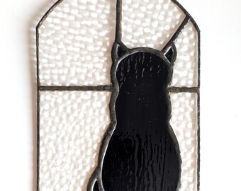 Vintage Handmade Stained Glass Black Cat Suncatcher