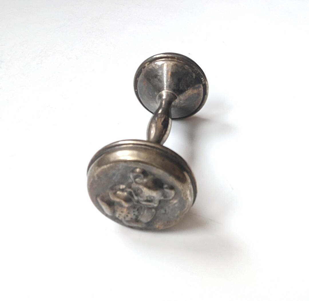 Vintage Silver Plated Dumbbell Teddy Bear Baby Rattle - Etsy