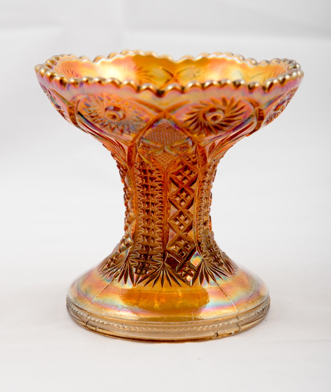 Vintage Marigold Amber Luster Carnival Glass Compote Vase. Etsy