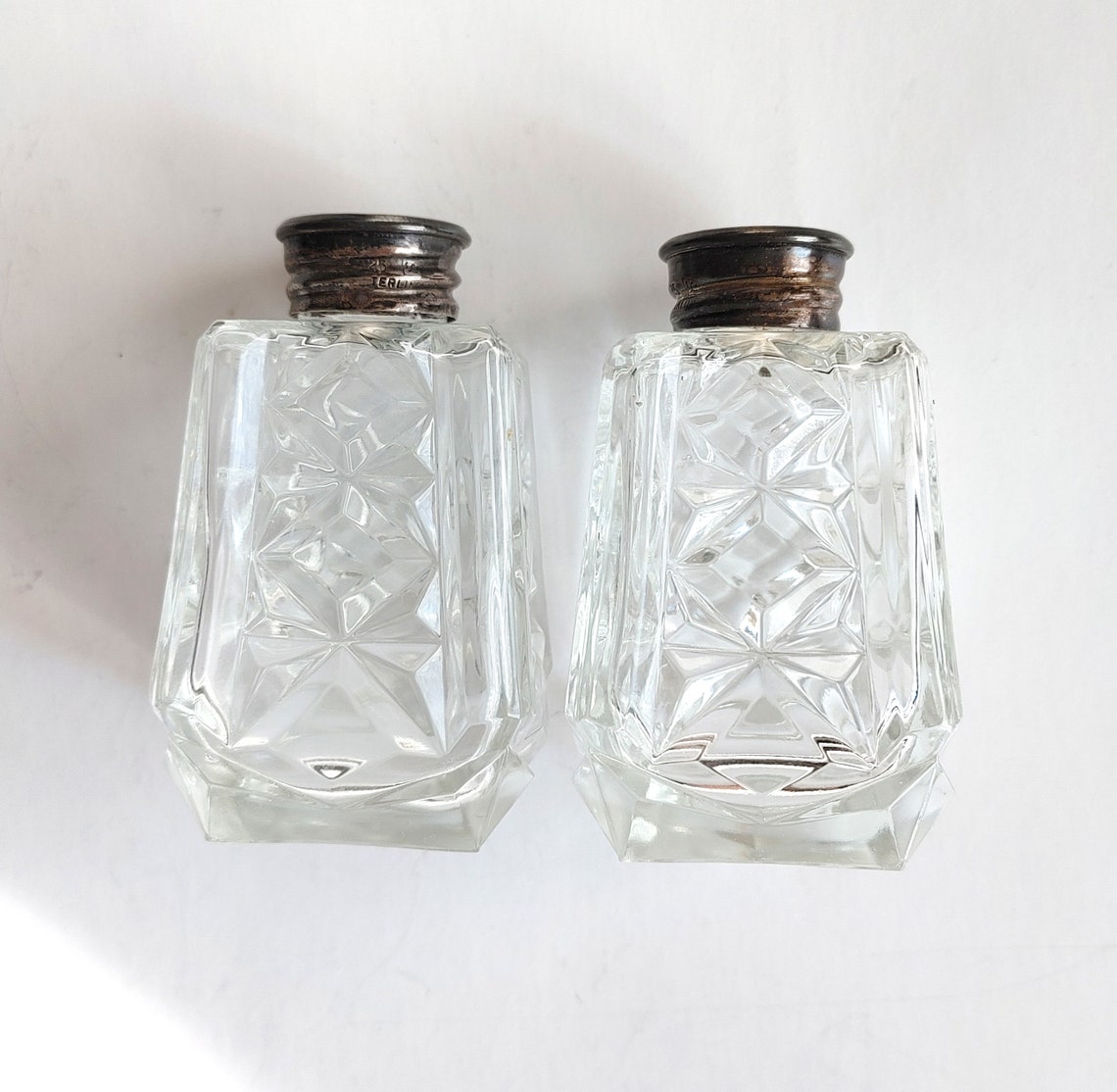 Vintage Salt and Pepper Shakers Crystal 925 Sterling Silver Etsy
