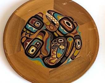 Vintage Northwest Coast Indigenous Art Decorative Red Cedar Wood Tray/Plaque
