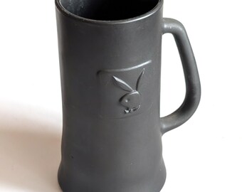 Vintage Playboy Club Black Matte Finish Glass Beer Stein Bunny Logo