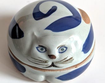 Vintage "Takahashi San Francisco" Hand Painted Cat Shaped Lidded Ceramic Trinket Box