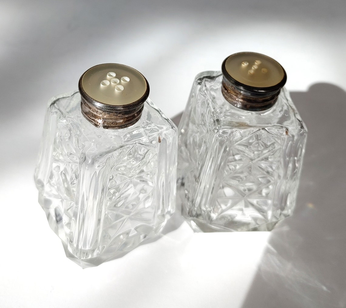 Vintage Salt and Pepper Shakers Crystal 925 Sterling Silver Etsy