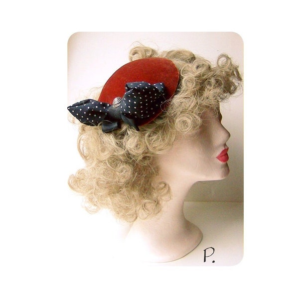 CocktailHut, MiniHut, Fascinator / Headpiece / VintageStyle / rostrot, schwarz / Gr.: one size