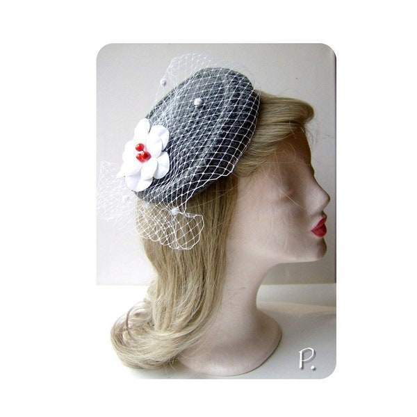 CocktailHütchen; Pillbox; Headpiece; Häkelhut / VintageStyle / grau / one size