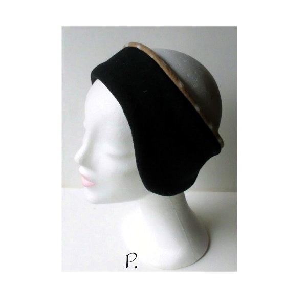 Wende- / Stirnband, Kopfband, Hutband, Headband / Ohrenwärmer / UNISEX / schwarz + beige-weiß gepunktet / Gr.: M