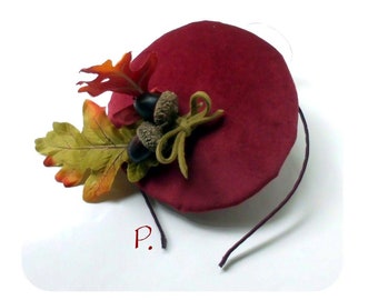 Headpiece; Fascinator; CocktailHütchen; Minihut / rotbraun / Herbstdekor / one size / 13 x 14 cm