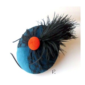 Hut CocktailHütchen Headpiece Fascinator / Vintage-Look / türkis, schwarz, rot / Gr.: One size 15,5 x 14,0 cm Bild 1