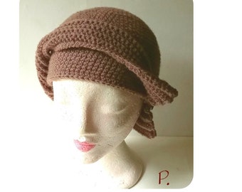 Cap, hat, crochet hat nostalgia / light brown (suitable for wool allergy sufferers) 40s style / size. M