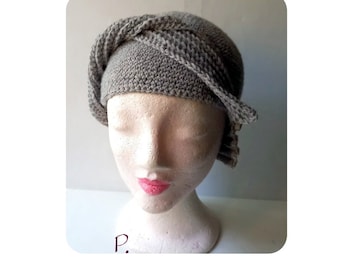 Cap, hat, crochet hat nostalgia / light gray-brown / 40s style / size. M