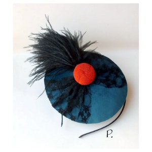 Hut CocktailHütchen Headpiece Fascinator / Vintage-Look / türkis, schwarz, rot / Gr.: One size 15,5 x 14,0 cm Bild 6