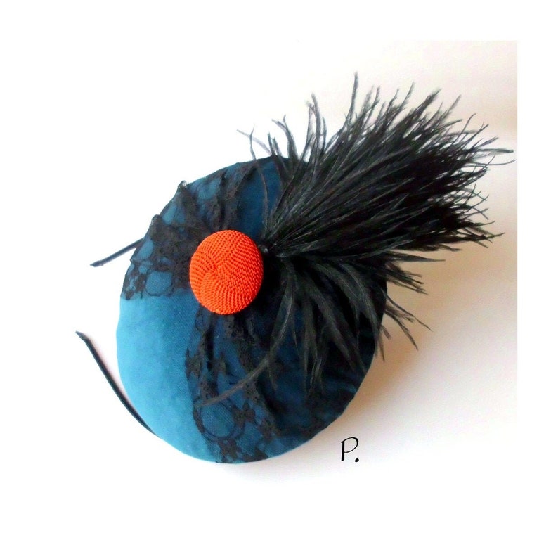 Hut CocktailHütchen Headpiece Fascinator / Vintage-Look / türkis, schwarz, rot / Gr.: One size 15,5 x 14,0 cm Bild 1